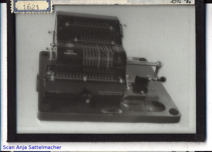 Slide belongig to the Brunsviga calculating machine