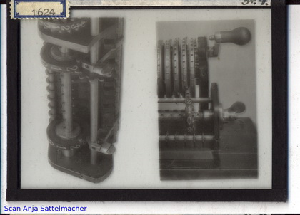 Slide belongig to the Brunsviga calculating machine