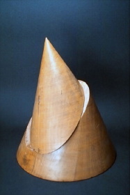 17 wooden cones with all types of conic sections