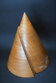 17 wooden cones with all types of conic sections