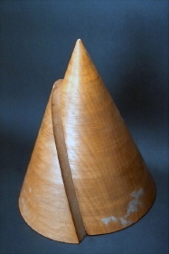 17 wooden cones with all types of conic sections