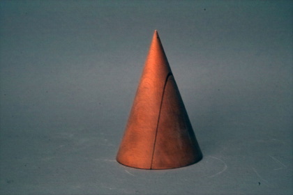 17 wooden cones with all types of conic sections