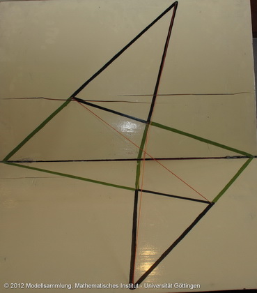 Large demonstration model of the Desargues' theorem in space