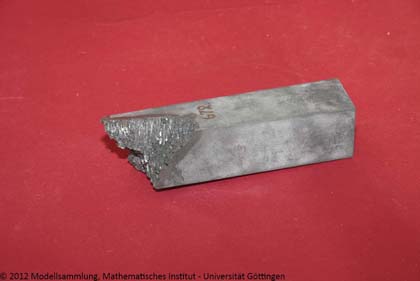 Torsion experiment with a zinc bar, acerous crystals formed at pouring of the bar