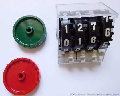 Model of mechanical counters in number systems with the base 2, 4 and 10 